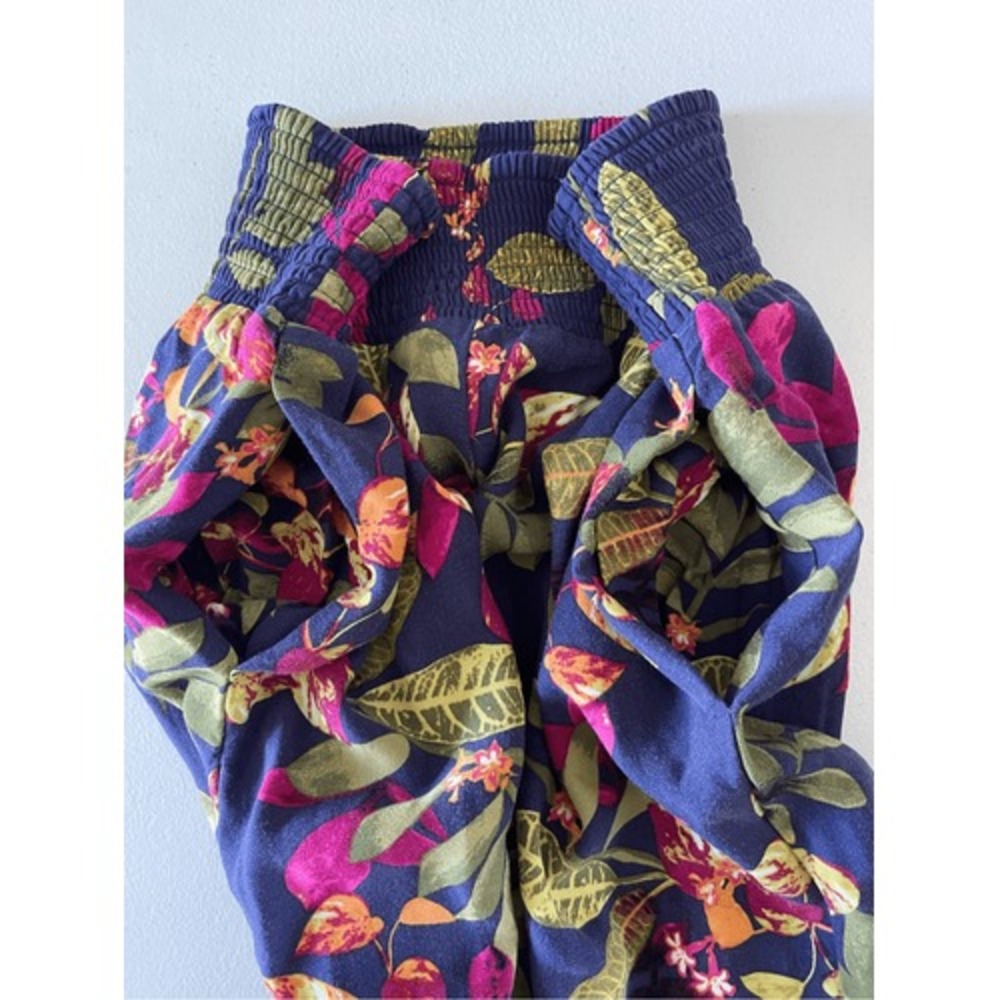J2 J. Jill Womens Navy Blue Tropical Floral Smocked Wide Leg Crop Pants Size S - Picture 9 of 9